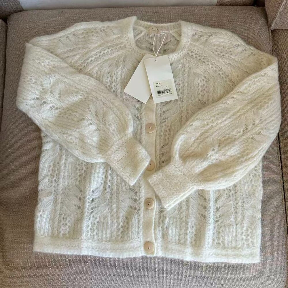 NWT Sezane Alma Cardigan Small Ecru Cream Ivory Kid Mohair Sweater Knit French - Picture 7 of 10